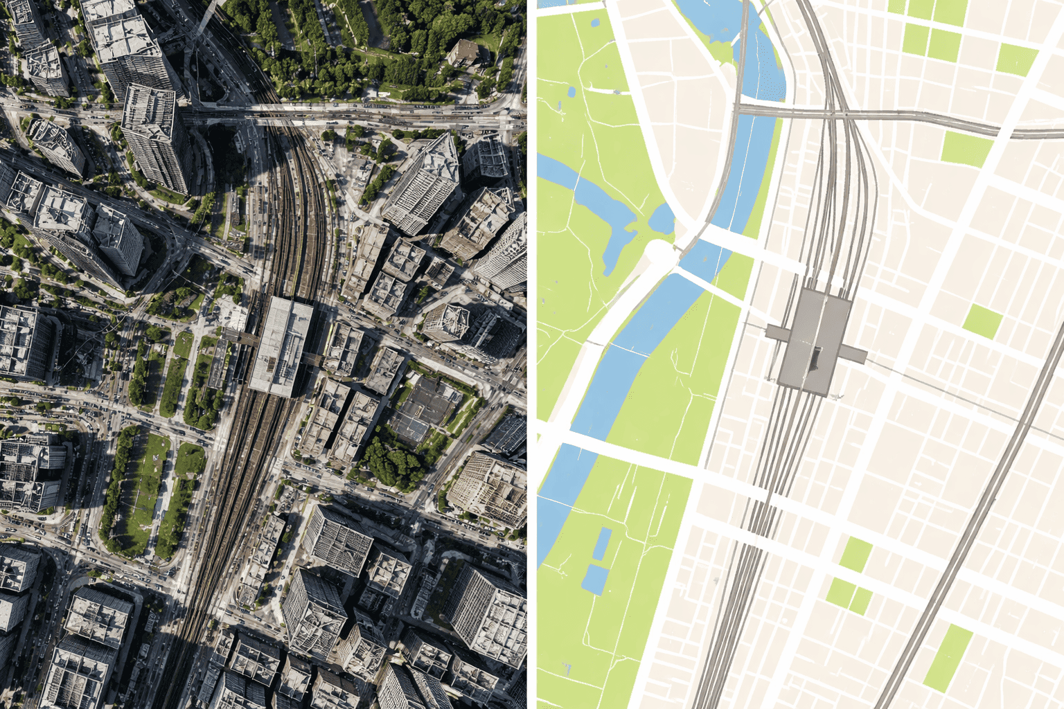 Satellite imagery vs simplified map